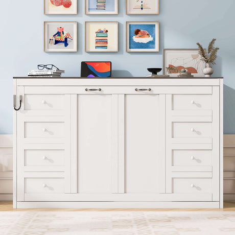 Twin Size Murphy Bed with LED Lights, Foldable Wall Bed Frame