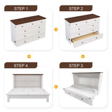 Solid Pine horizontal Murphy Bed Cabinet with Charging Station and Large Storage Drawer