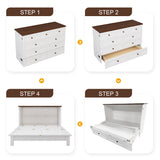 Solid Pine Murphy Bed Cabinet with Charging Station and Large Storage Drawer