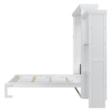 89" Queen Murphy Bed with Closet, Drawers & Shelves - Rattan Wall Bed