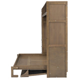 89" H Queen Size Murphy Bed with Closet, Drawers and Open Shelves