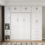 99''H Wood Murphy Bed Cabinet with Lockers and Storage Wardrobes Shelves