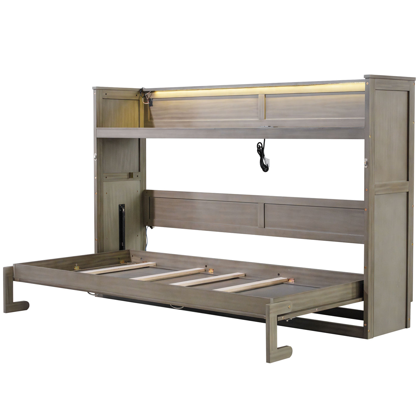 XL Size Murphy Bed with Desk,LED Light and USB Charging Station