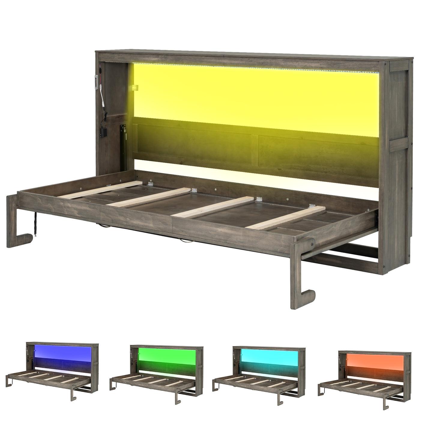 Twin Size Murphy Bed with LED Lights, Foldable Wall Bed Frame