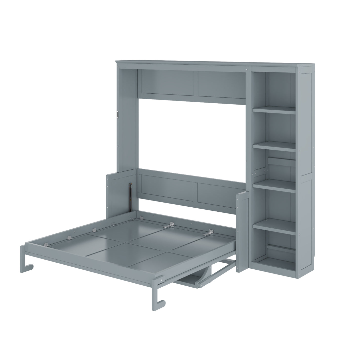 Pine Wood Murphy Bed Frame Full Size with Storage Shelves