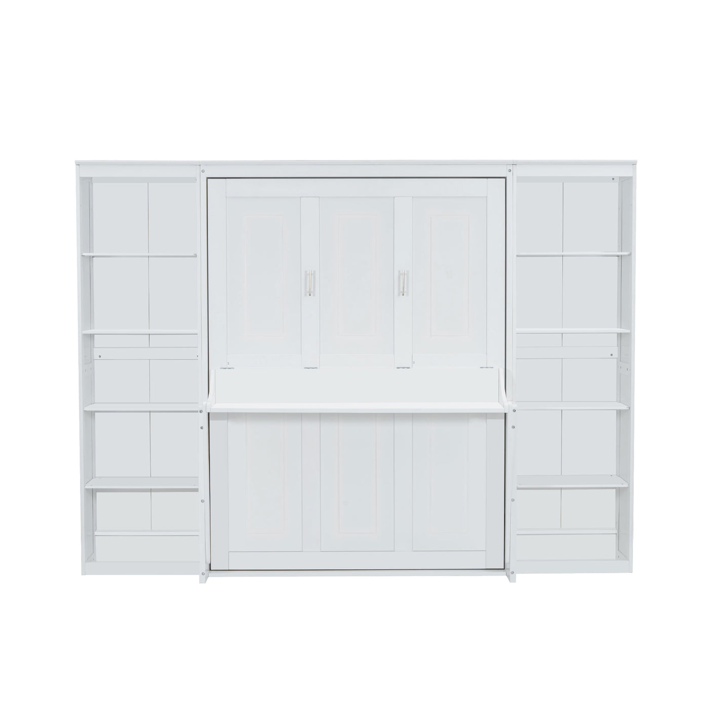 Pine Wood Murphy Bed Frame Full Size with Storage Shelves