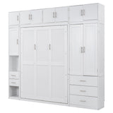 99''H Wood Murphy Bed Cabinet with Lockers and Storage Wardrobes Shelves
