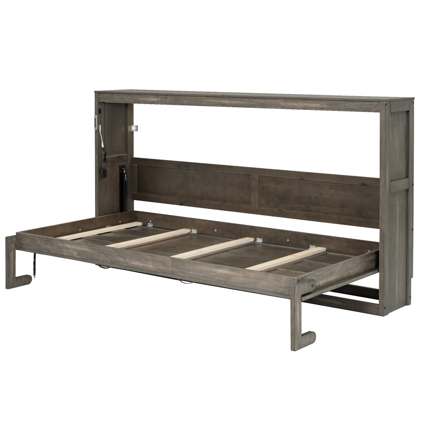 Twin Size Murphy Bed with LED Lights, Foldable Wall Bed Frame