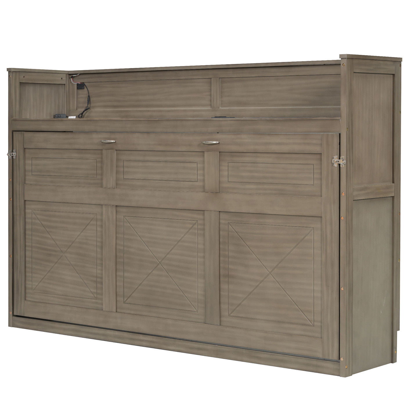 XL Size Murphy Bed with Desk,LED Light and USB Charging Station