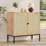 Natural Rattan Oval Sideboard Cabinet - Boho Chic Buffet Server with Handmade Rattan Doors & Adjustable Shelves