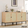 Natural Rattan Oval Sideboard Cabinet - Boho Chic Buffet Server with Handmade Rattan Doors & Adjustable Shelves