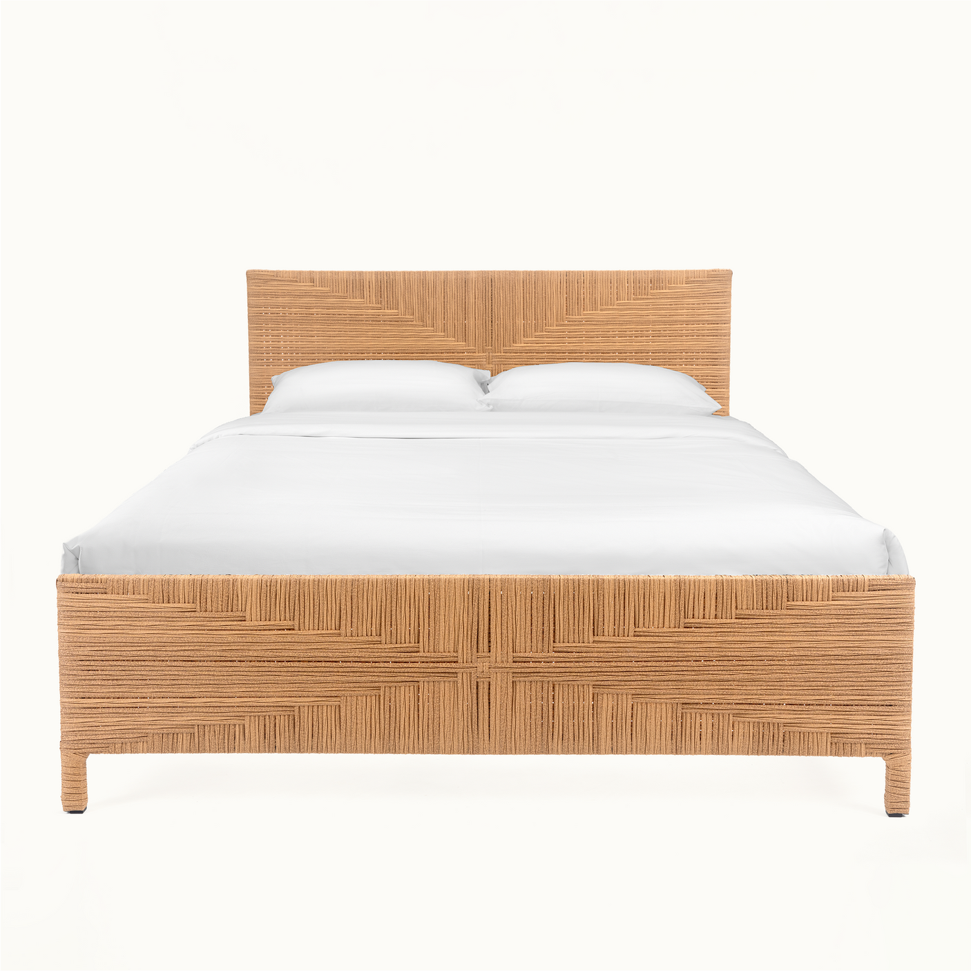 Bohemian Rattan Queen Bed Frame with Headboard and Footboard