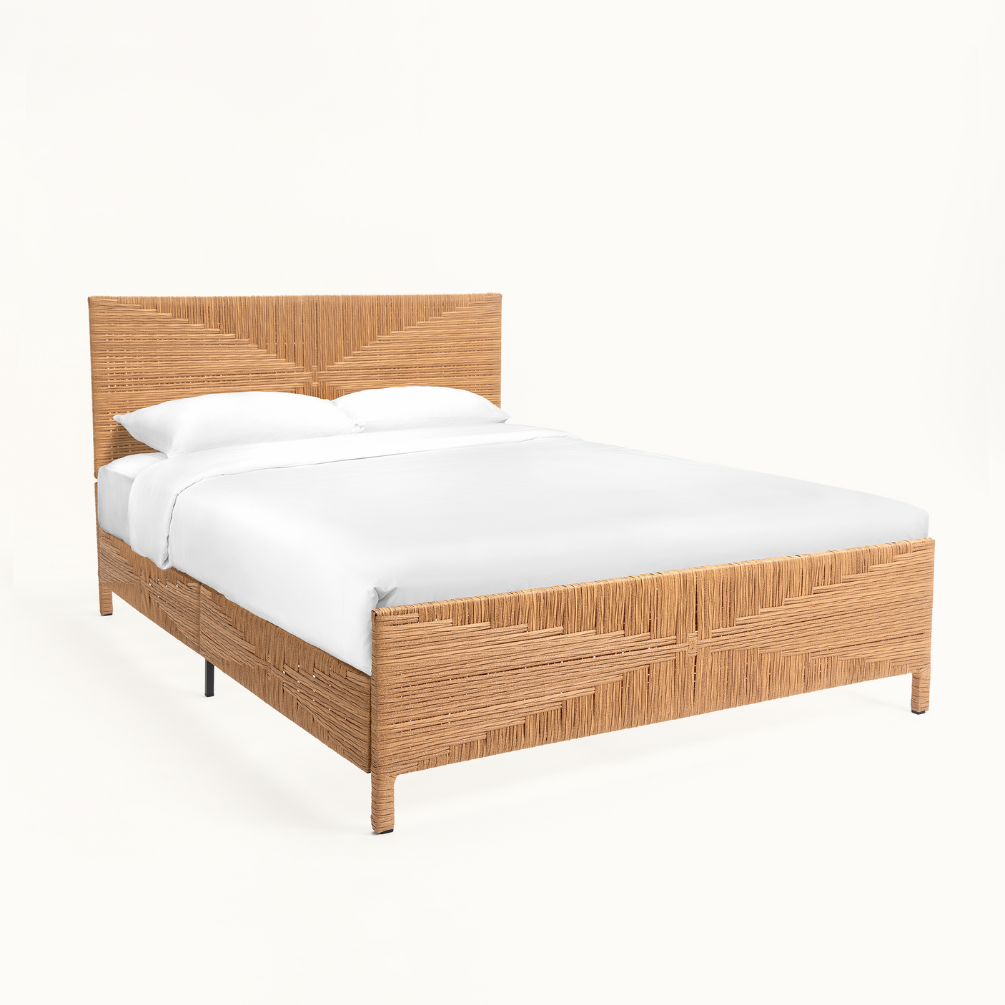 Bohemian Rattan Queen Bed Frame with Headboard and Footboard