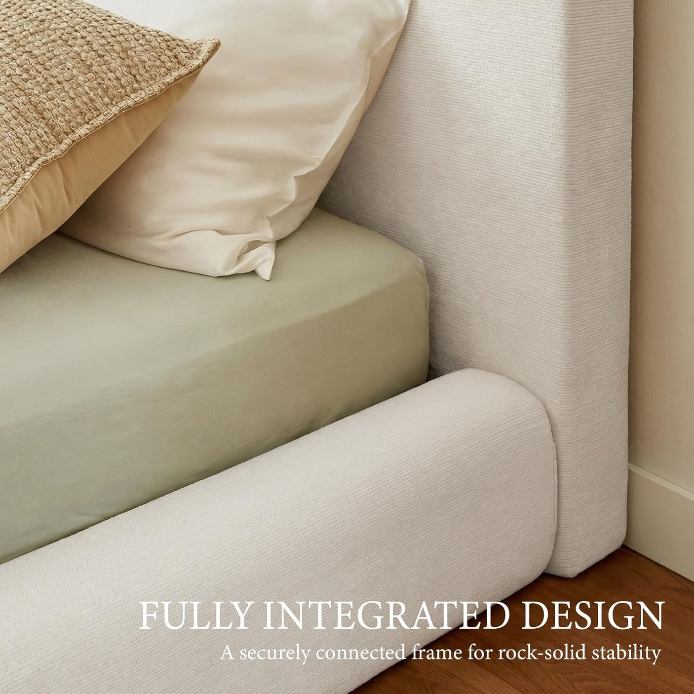 Cloud Bed Frame | Ribbed Chenille Upholstered Bed | 5.9" Padded Headboard – Queen & King