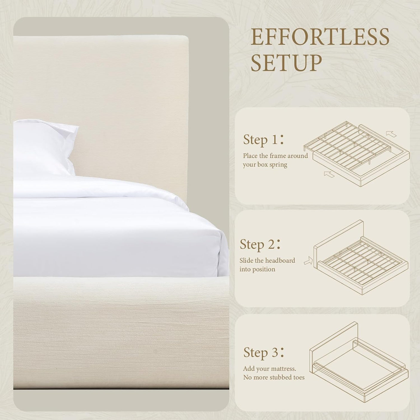 Cloud Bed Frame | Ribbed Chenille Upholstered Bed | 5.9" Padded Headboard – Queen & King