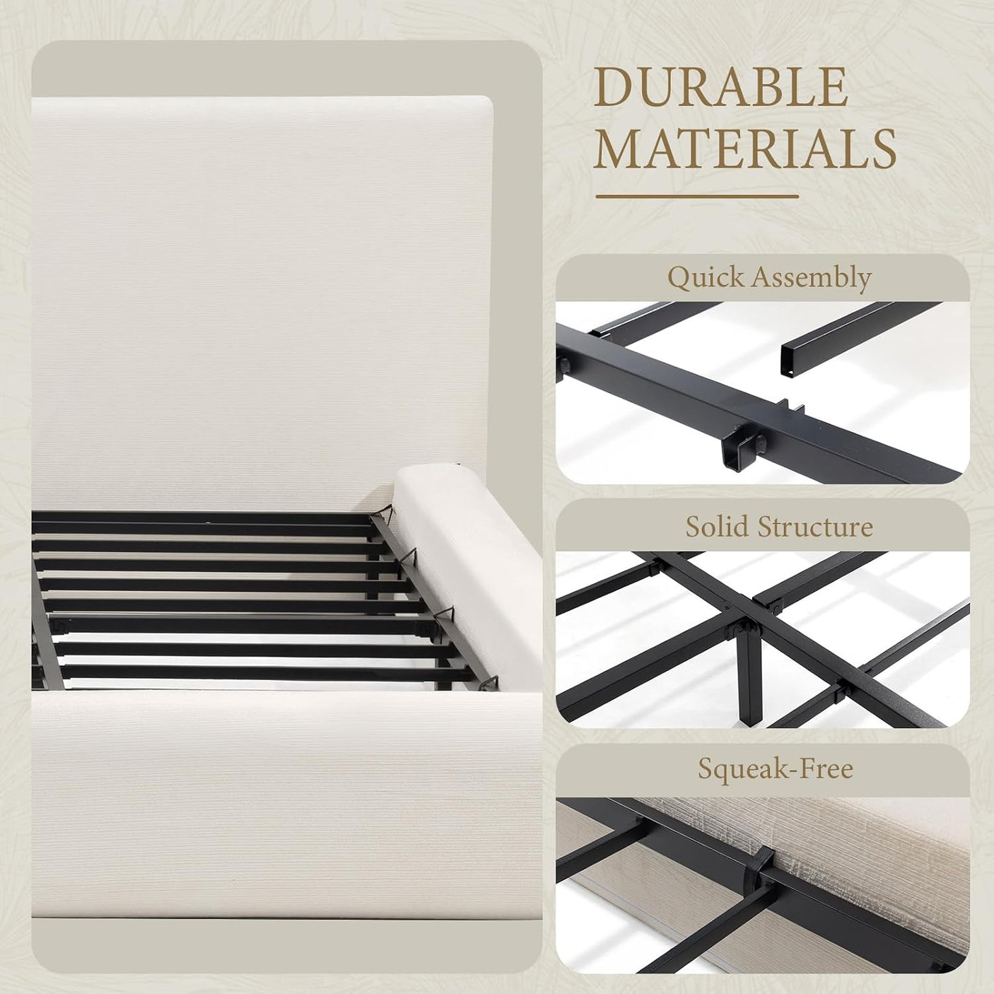 Cloud Bed Frame | Ribbed Chenille Upholstered Bed | 5.9" Padded Headboard – Queen & King