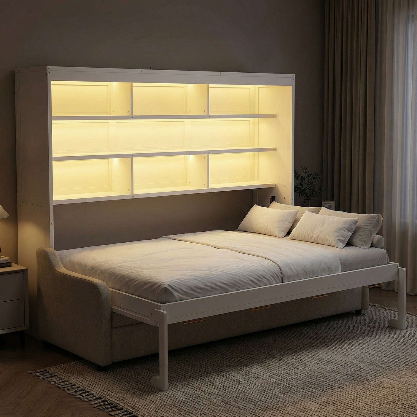 66.5"H Horizontal Murphy Cabinet Bed with Folding Sofa