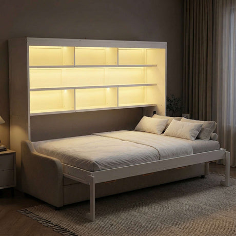 66.5"H Horizontal Murphy Cabinet Bed with Folding Sofa