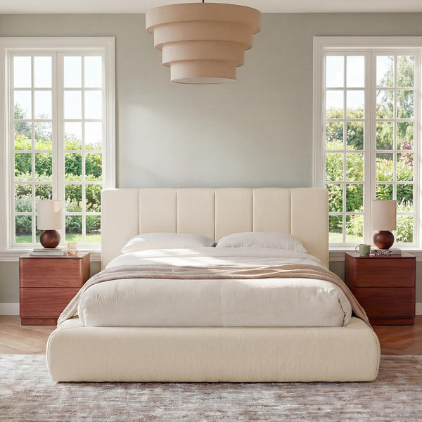Cloud Bed Frame | Removable Washable Headboard | Boucle Upholstered Platform Bed | Queen & King