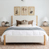 Yechen Platform Bed Frame with Chenille Headboard | FSC Pine Wood | Queen & King | White