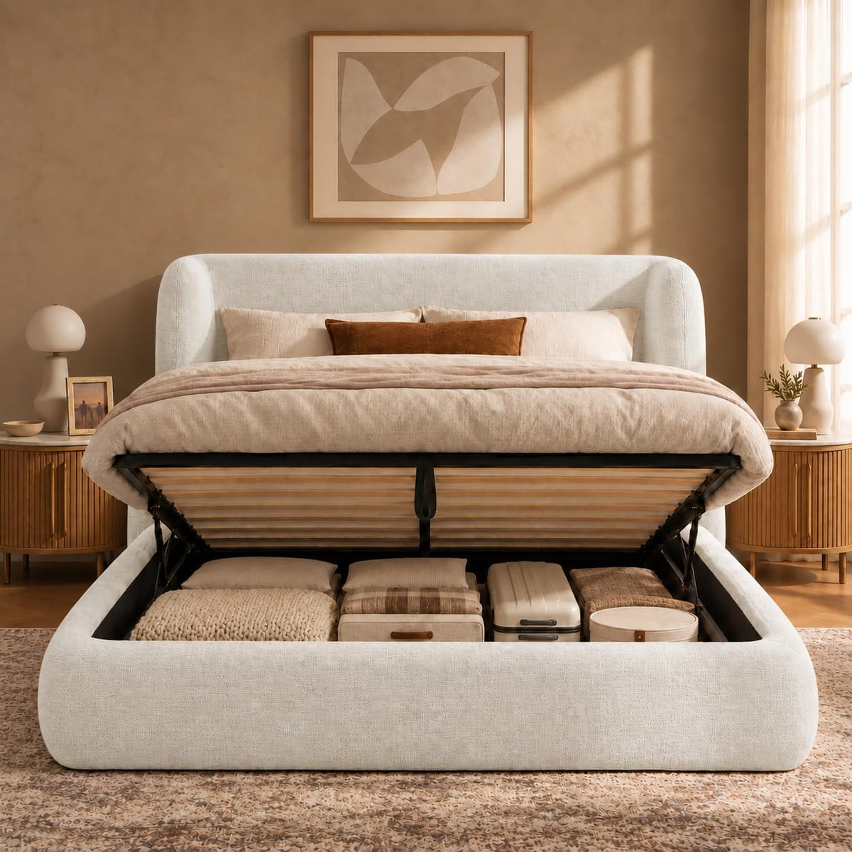 YECHEN Cloud Bed Frame - Modern Water-Resistant Bouclé Upholstered Platform Bed, Tool-Free Assembly, No Box Spring Needed
