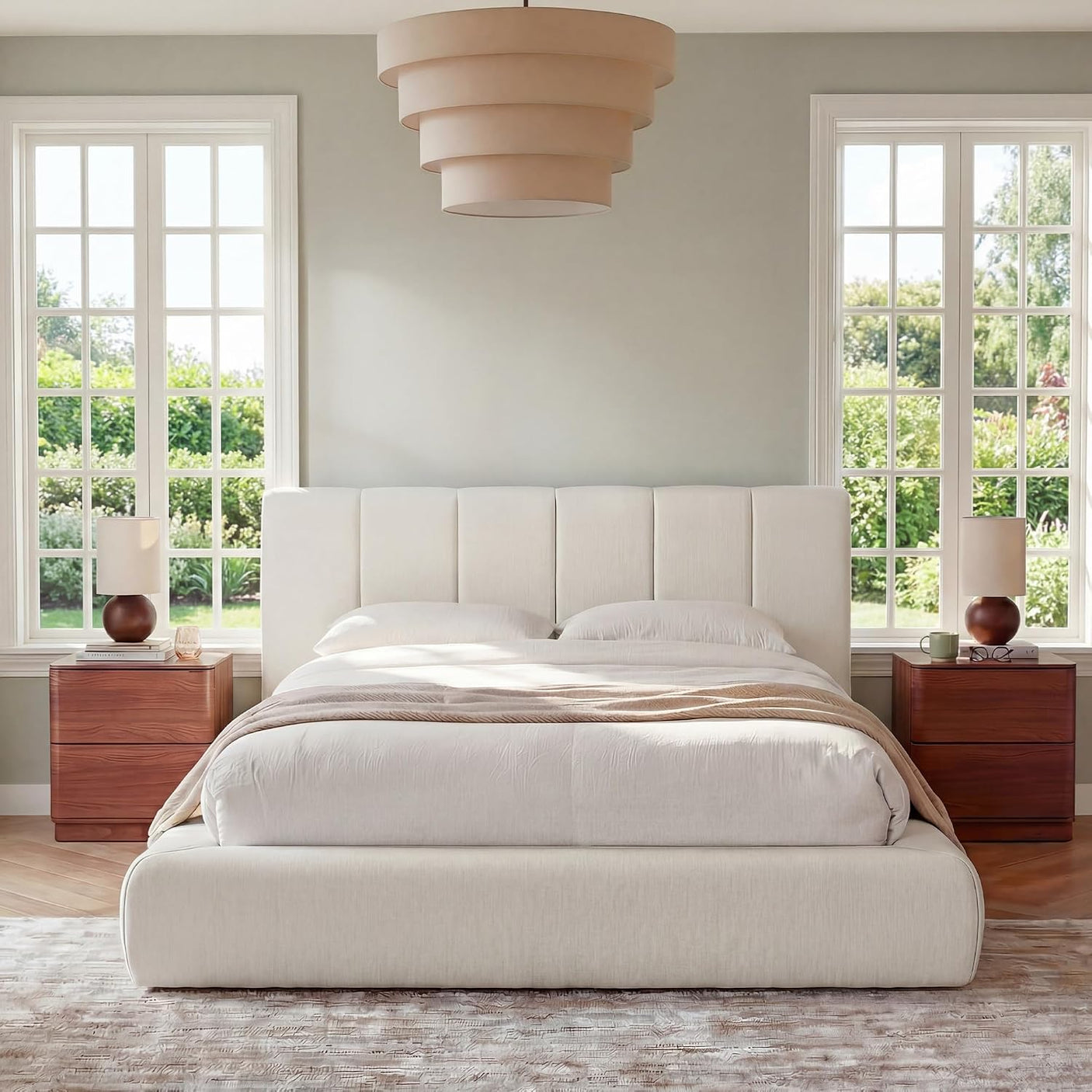 Cloud Bed Frame | Removable Washable Headboard | Boucle Upholstered Platform Bed | Queen & King