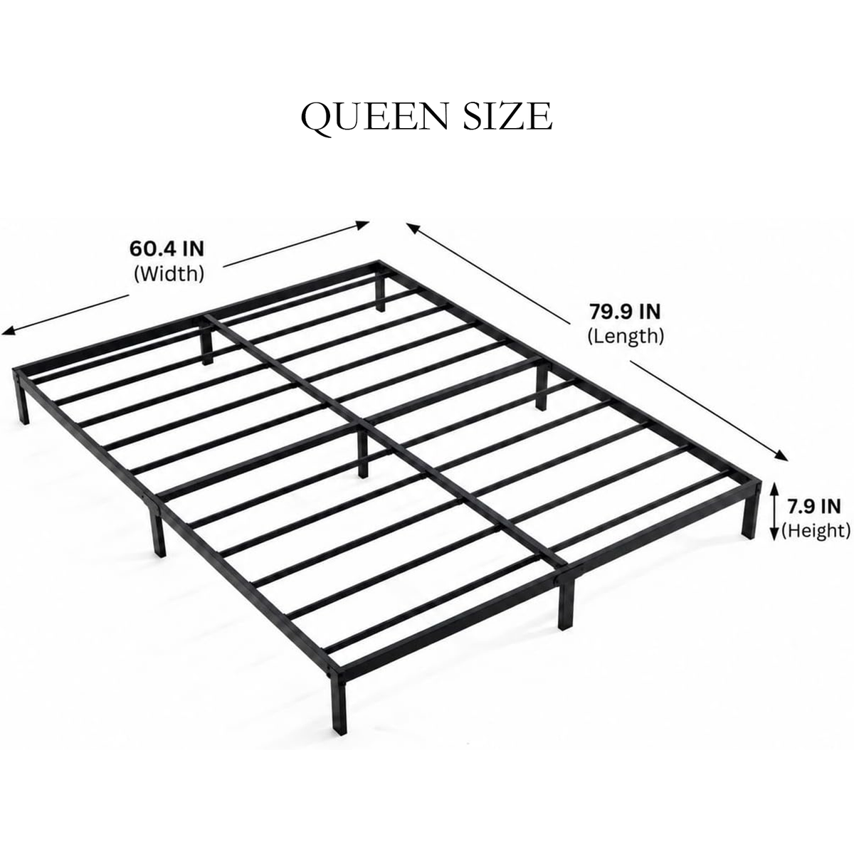 Heavy Duty Metal Platform Bed Frame with Storage, Black