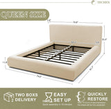 Cloud Bed Frame | Removable Washable Headboard | Boucle Upholstered Platform Bed | Queen & King