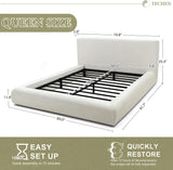 Cloud Bed Frame | Removable Washable Headboard | Boucle Upholstered Platform Bed | Queen & King