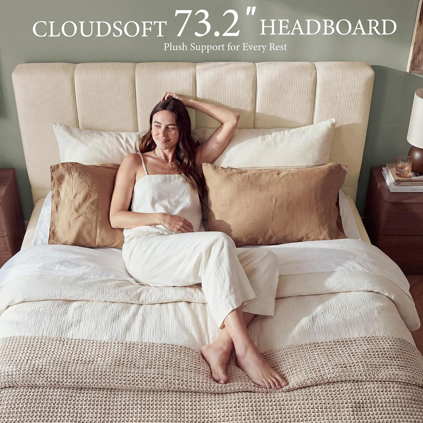 Cloud Bed Frame | Removable Washable Headboard | Boucle Upholstered Platform Bed | Queen & King