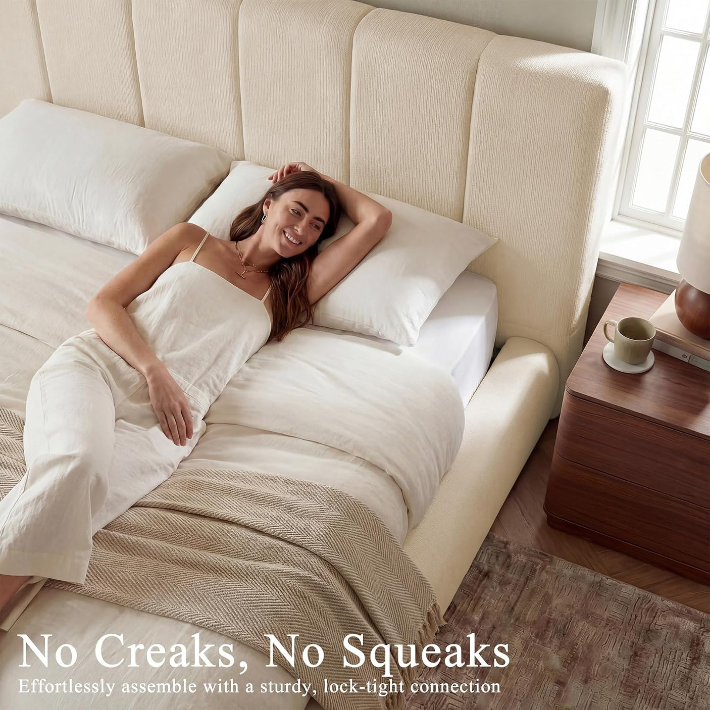 Cloud Bed Frame | Removable Washable Headboard | Boucle Upholstered Platform Bed | Queen & King