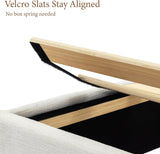 Yechen Platform Bed Frame with Chenille Headboard | FSC Pine Wood | Queen & King | White