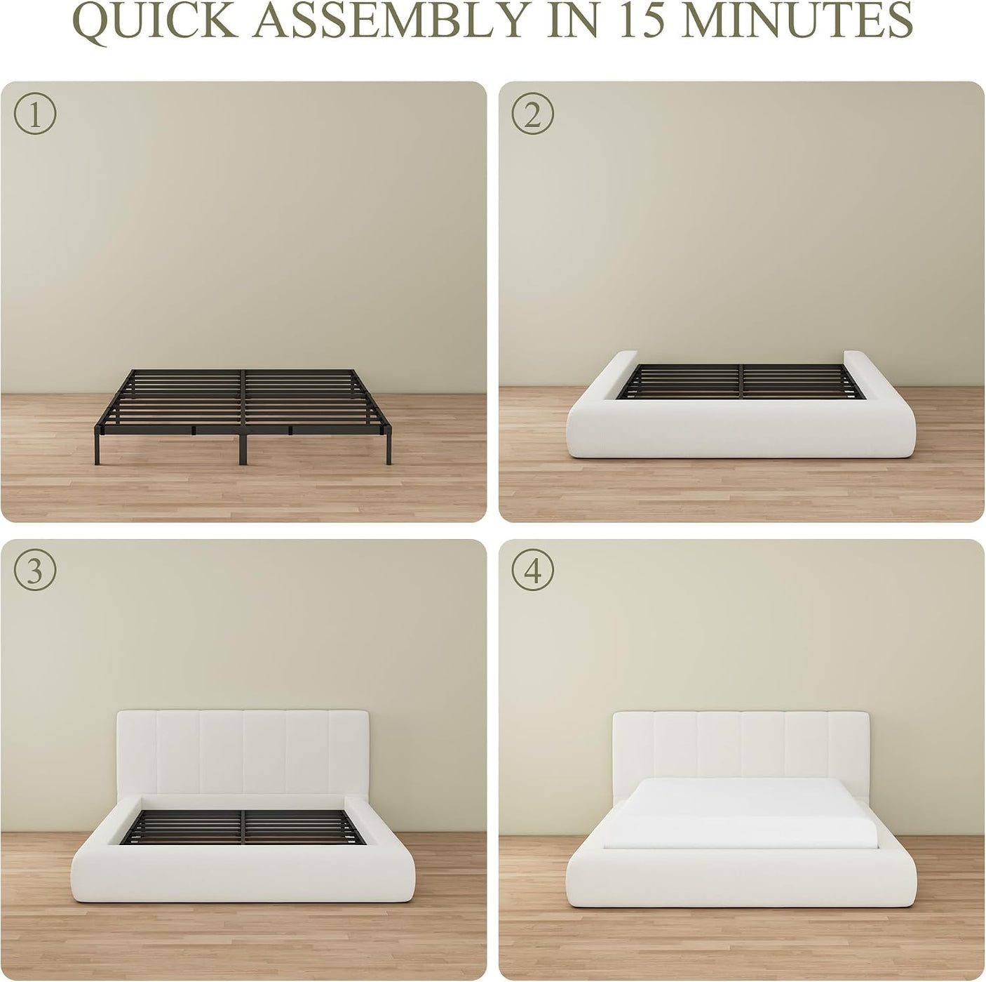 Cloud Bed Frame | Removable Washable Headboard | Boucle Upholstered Platform Bed | Queen & King