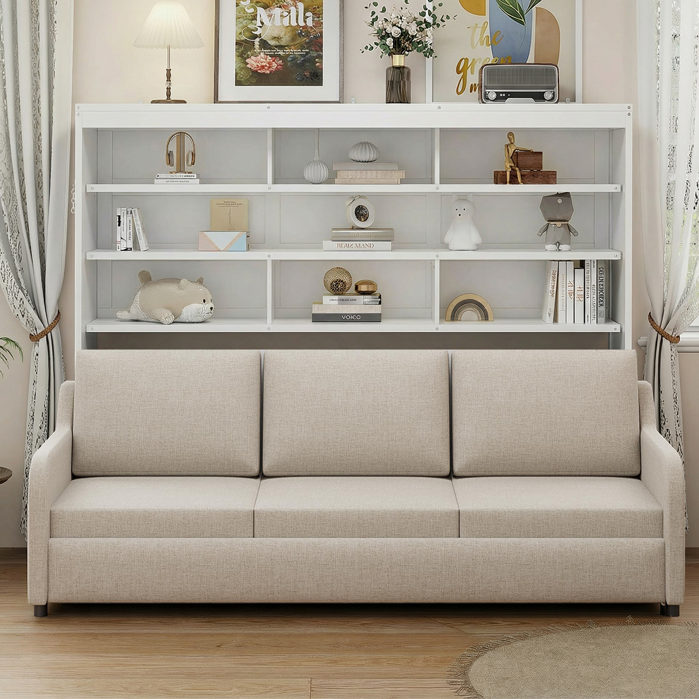 66.5"H Horizontal Murphy Cabinet Bed with Folding Sofa