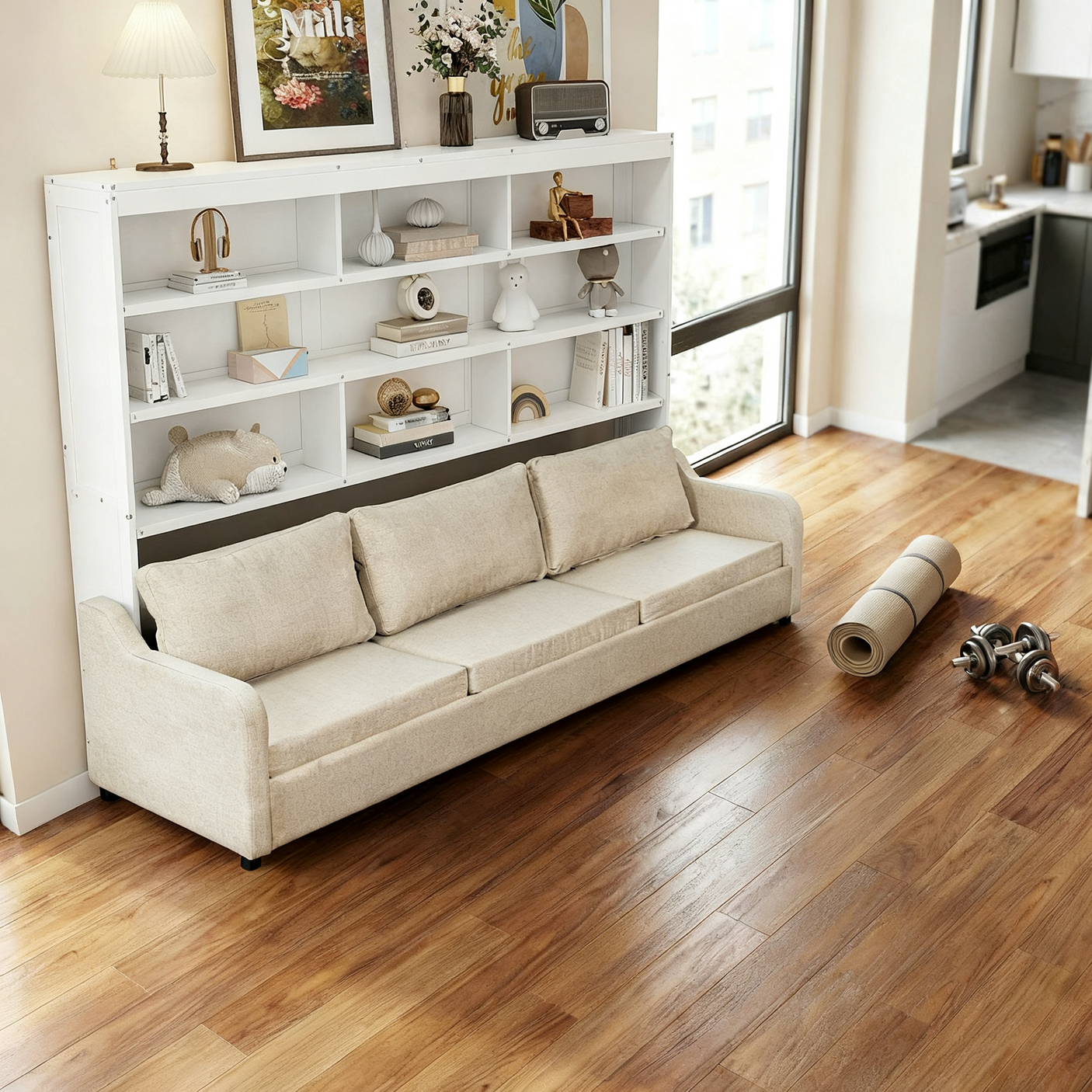 66.5"H Horizontal Murphy Cabinet Bed with Folding Sofa