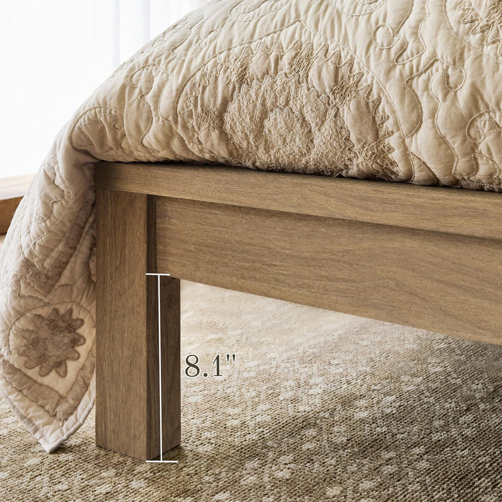 Rattan Boho Full Bed Frame with Headboard - Natural Wood Platform Bed