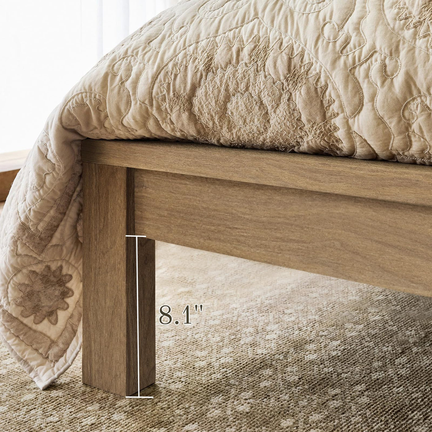 Rattan Boho Full Bed Frame with Headboard - Natural Wood Platform Bed