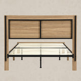 Rattan Boho Full Bed Frame with Headboard - Natural Wood Platform Bed