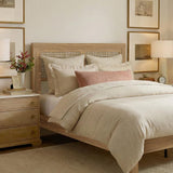 Rattan Boho Full Bed Frame with Headboard - Natural Wood Platform Bed