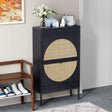 Rattan Entryway Shoe Cabinet – Natural Oak & Hand-Woven Elegance