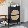 Rattan Entryway Shoe Cabinet – Natural Oak & Hand-Woven Elegance