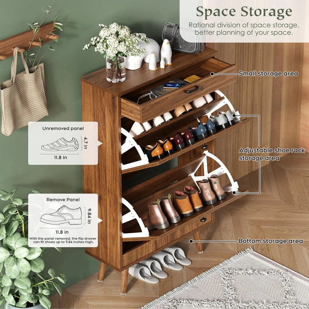 Rattan Entryway Shoe Cabinet – Natural Oak & Hand-Woven Elegance
