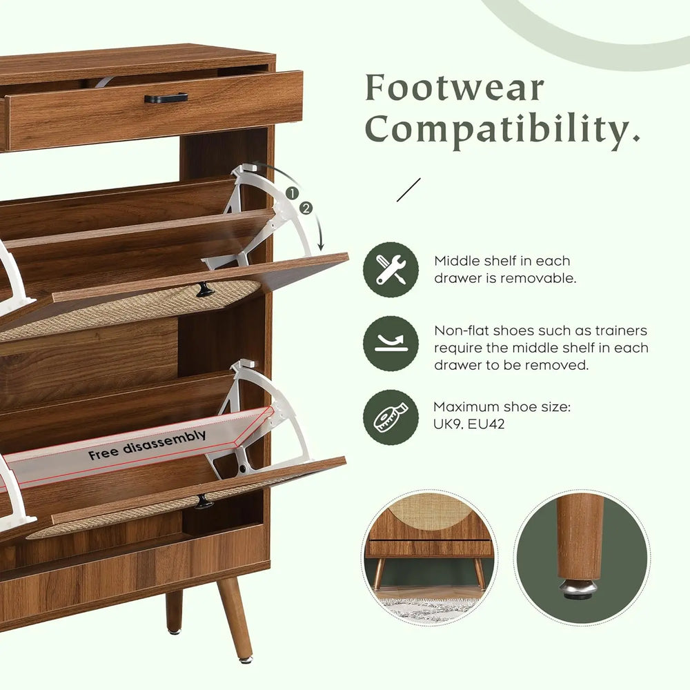 Rattan Entryway Shoe Cabinet – Natural Oak & Hand-Woven Elegance

