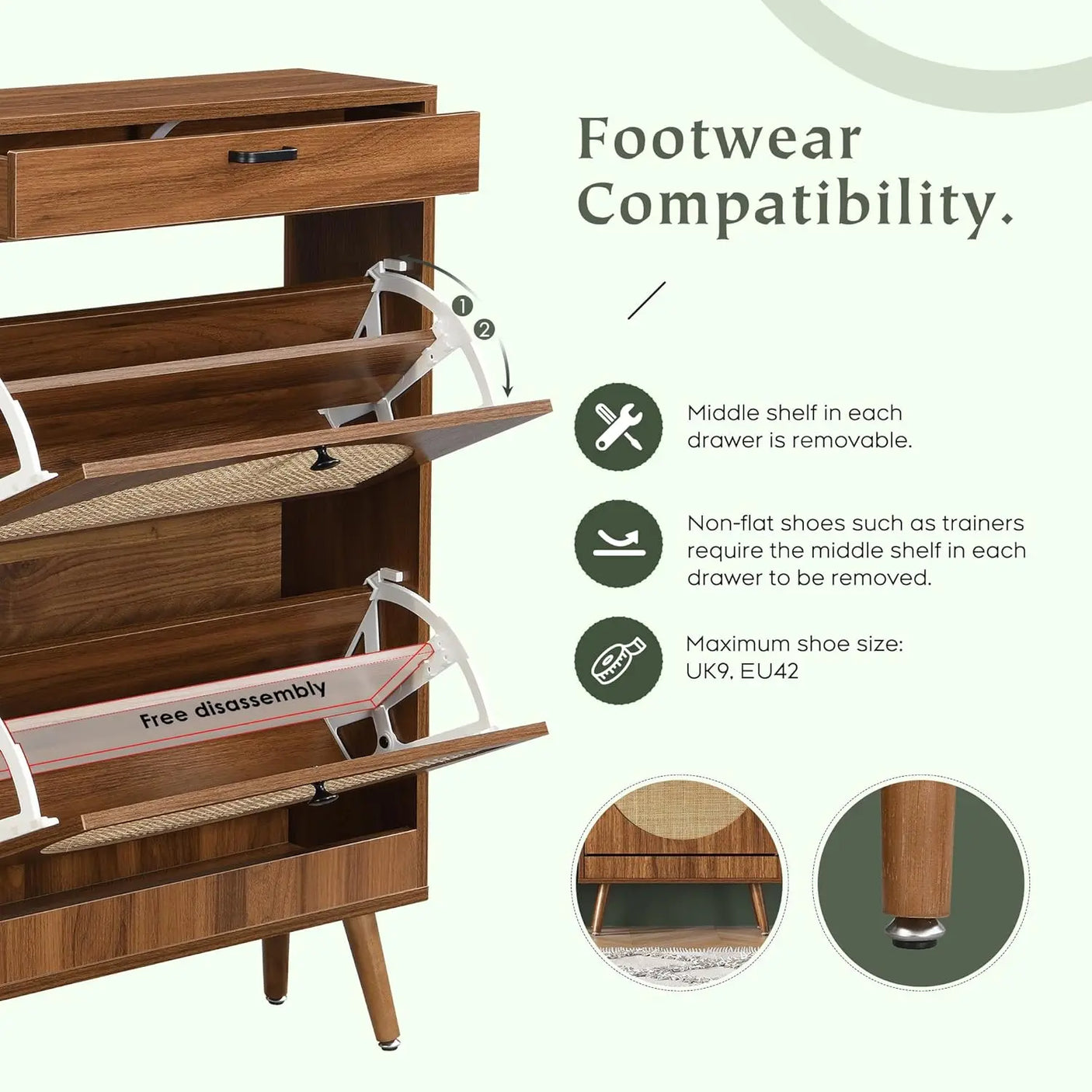 Rattan Entryway Shoe Cabinet – Natural Oak & Hand-Woven Elegance
