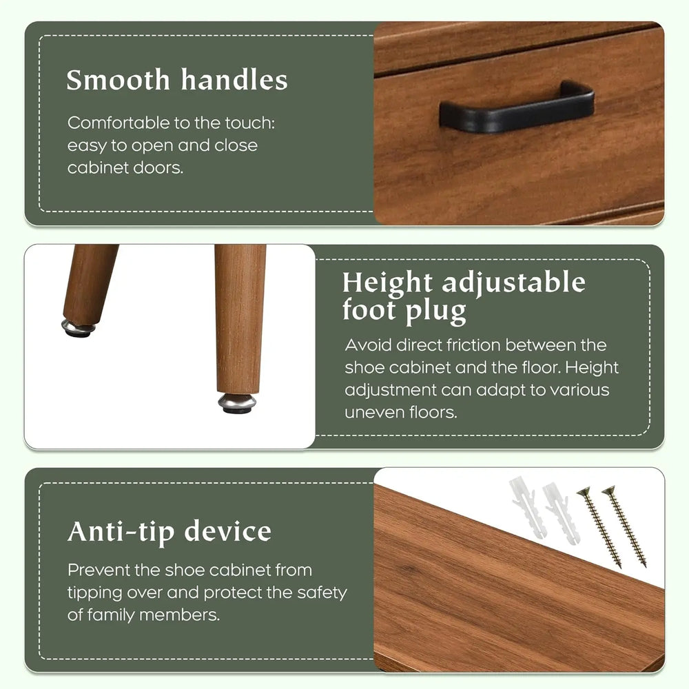 Rattan Entryway Shoe Cabinet – Natural Oak & Hand-Woven Elegance
