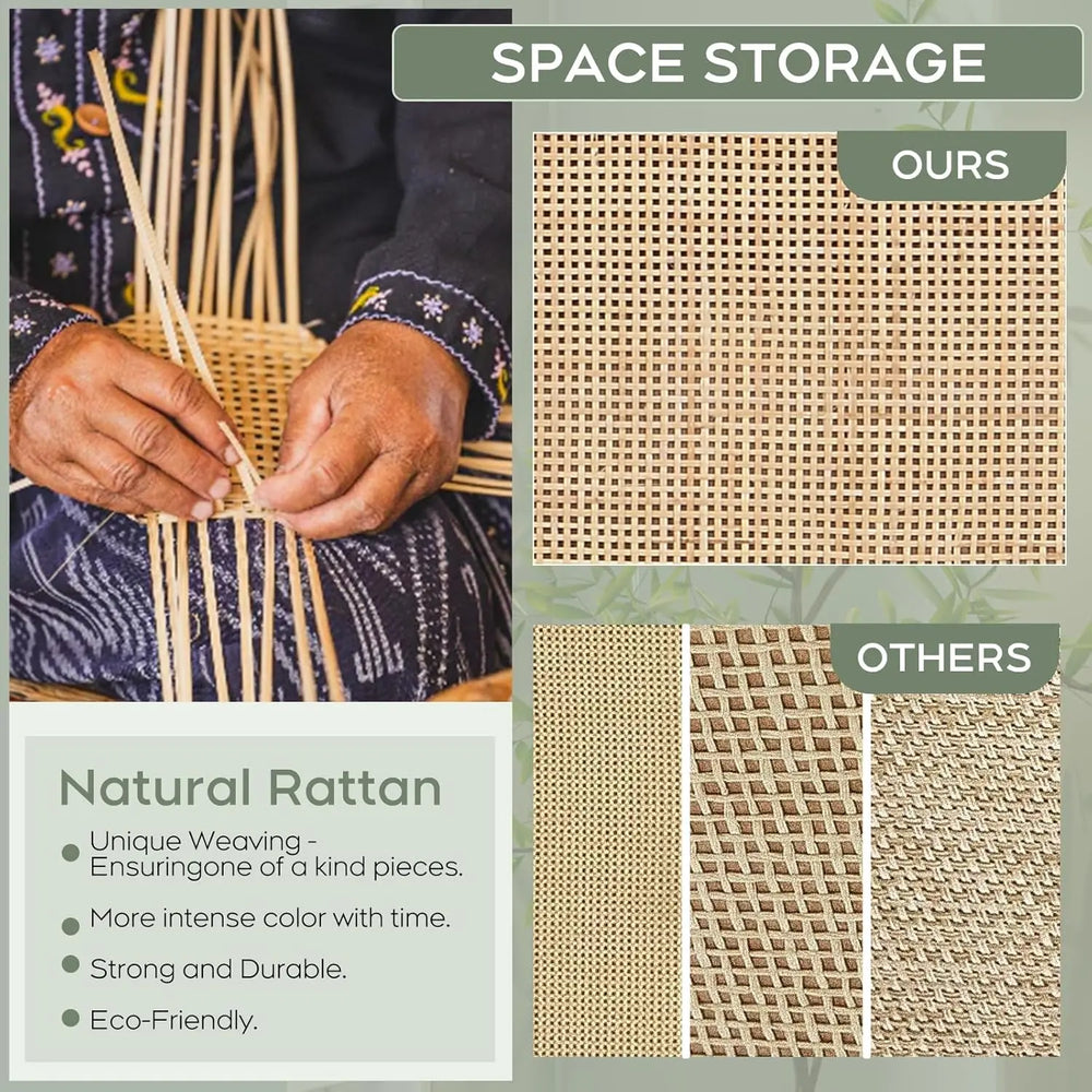 Rattan Entryway Shoe Cabinet – Natural Oak & Hand-Woven Elegance
