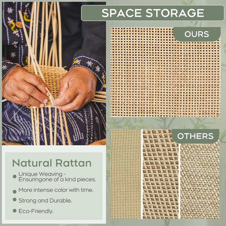 Rattan Entryway Shoe Cabinet – Natural Oak & Hand-Woven Elegance
