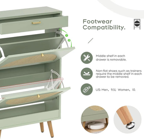 Rattan Entryway Shoe Cabinet – Natural Oak & Hand-Woven Elegance
