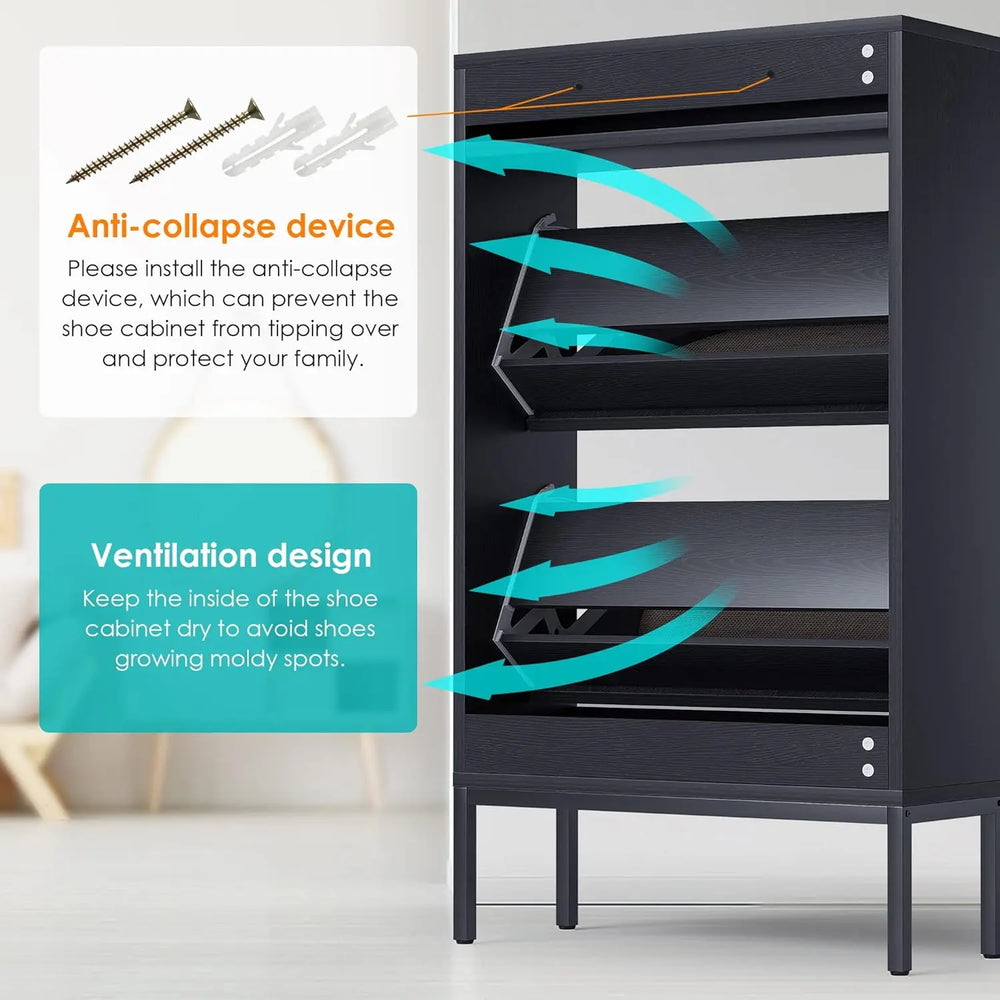 Rattan Entryway Shoe Cabinet – Natural Oak & Hand-Woven Elegance
