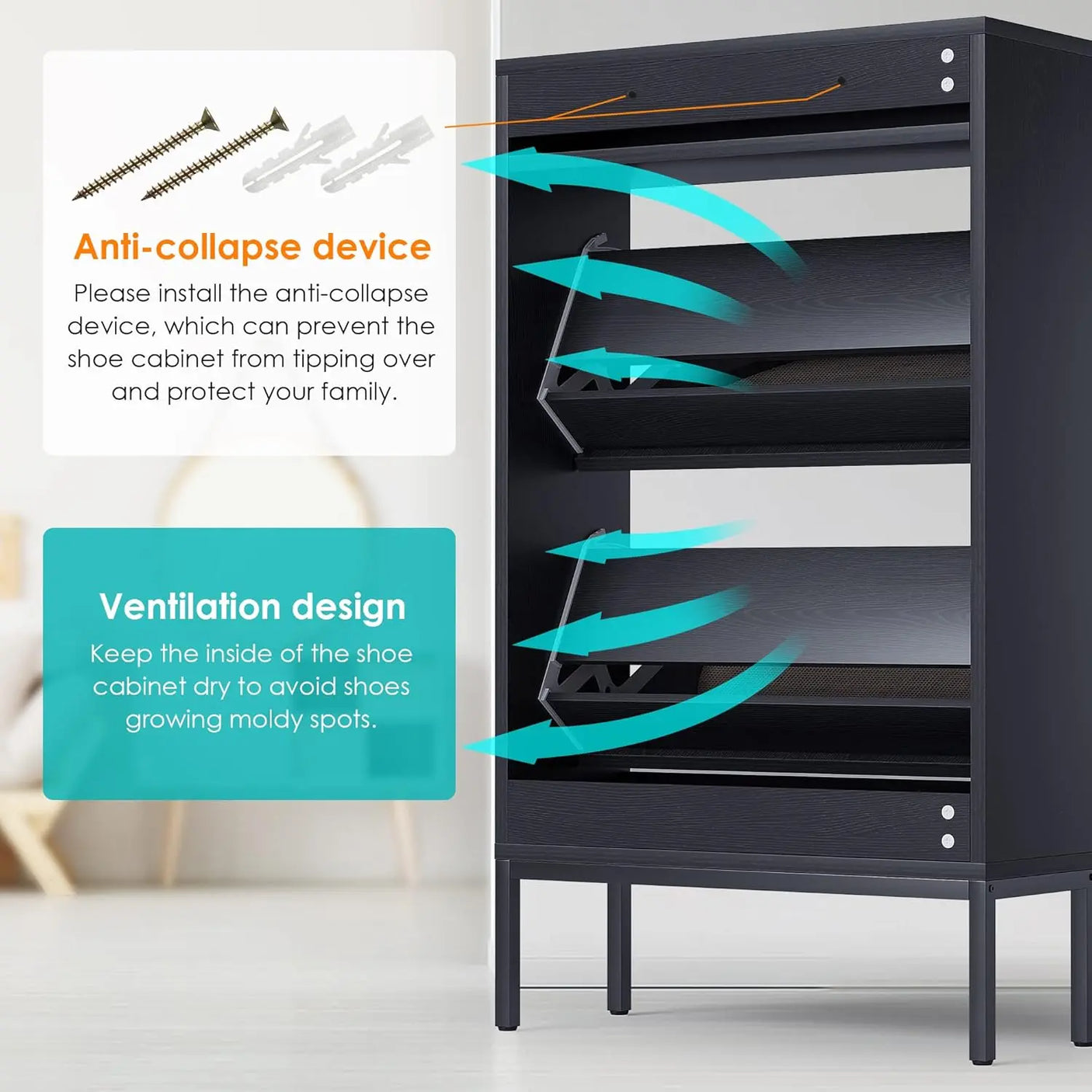 Rattan Entryway Shoe Cabinet – Natural Oak & Hand-Woven Elegance
